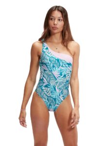 Speedo Womens Printed Asymetric Swimsuit - Blue / Pink