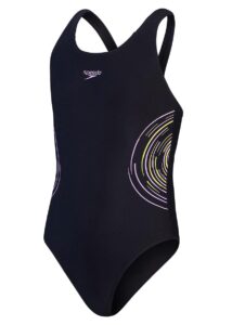Speedo Girls Placement Muscleback Swimsuit - Black / Purple