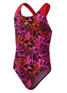 Speedo Girls Digital Allover Splashback Swimsuit - Black / Pink