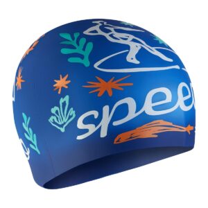 Speedo Junior Printed Silicone Cap - Blue / White