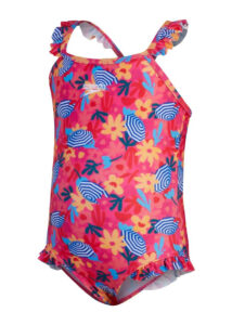 Speedo Girls Digital Frill Thinstap Swimsuit - Pink / Yellow / Coral / Watermelon / Blue