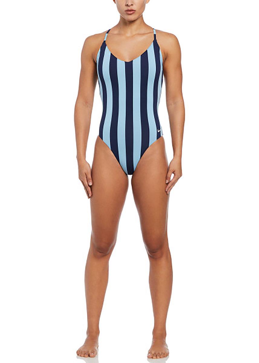 Nike Statement Stripe V-Neck One Piece Swimsuit - Midnight Navy-607837