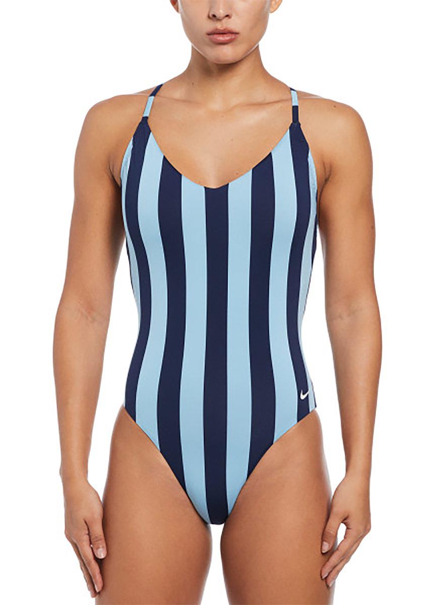 Nike Statement Stripe V-Neck One Piece Swimsuit - Midnight Navy
