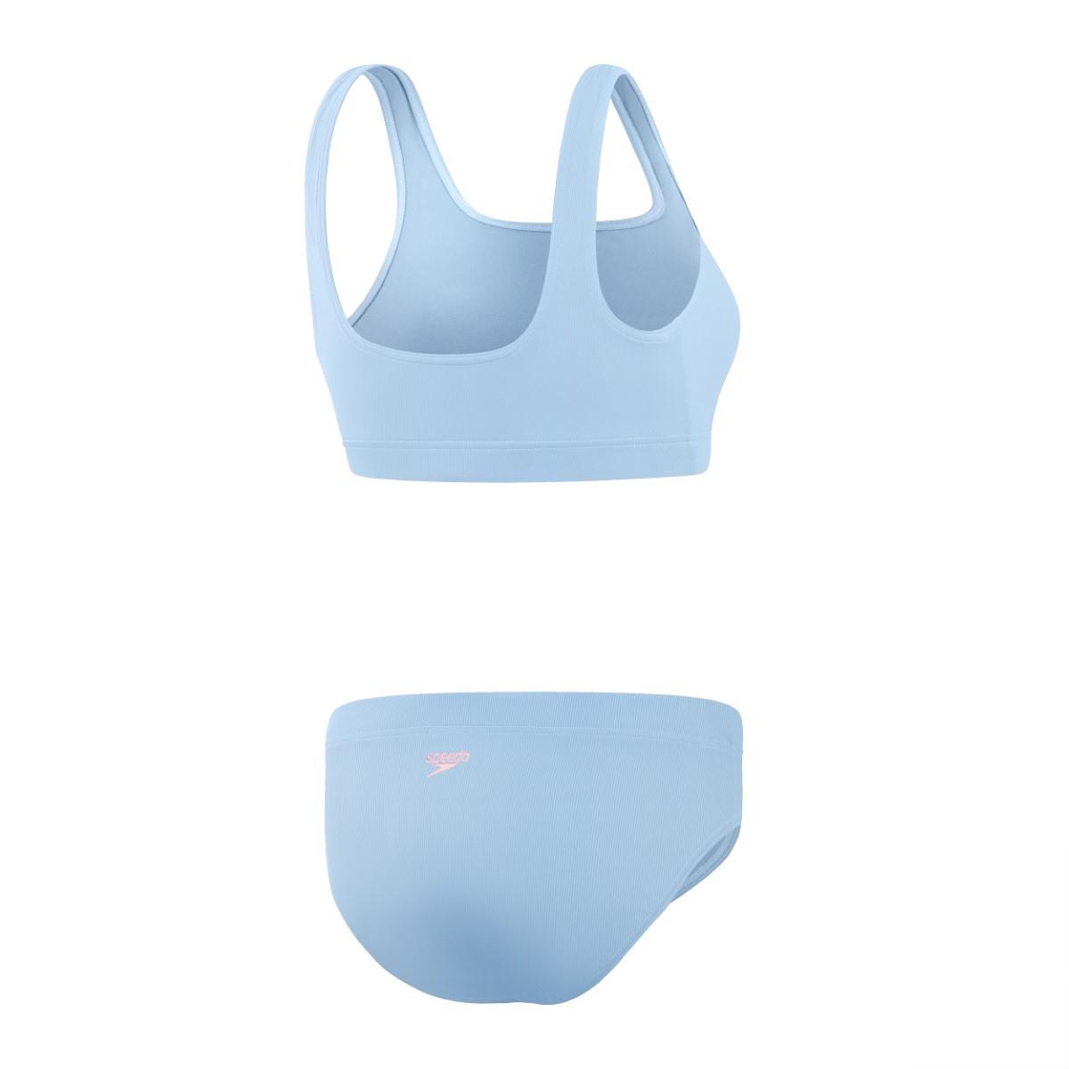 Speedo Textured Deep U-Back Swim Bikini - Blue - Back view