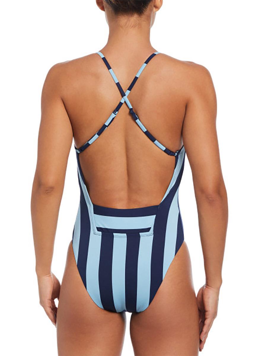 Nike Statement Stripe V-Neck One Piece Swimsuit - Midnight Navy-brand