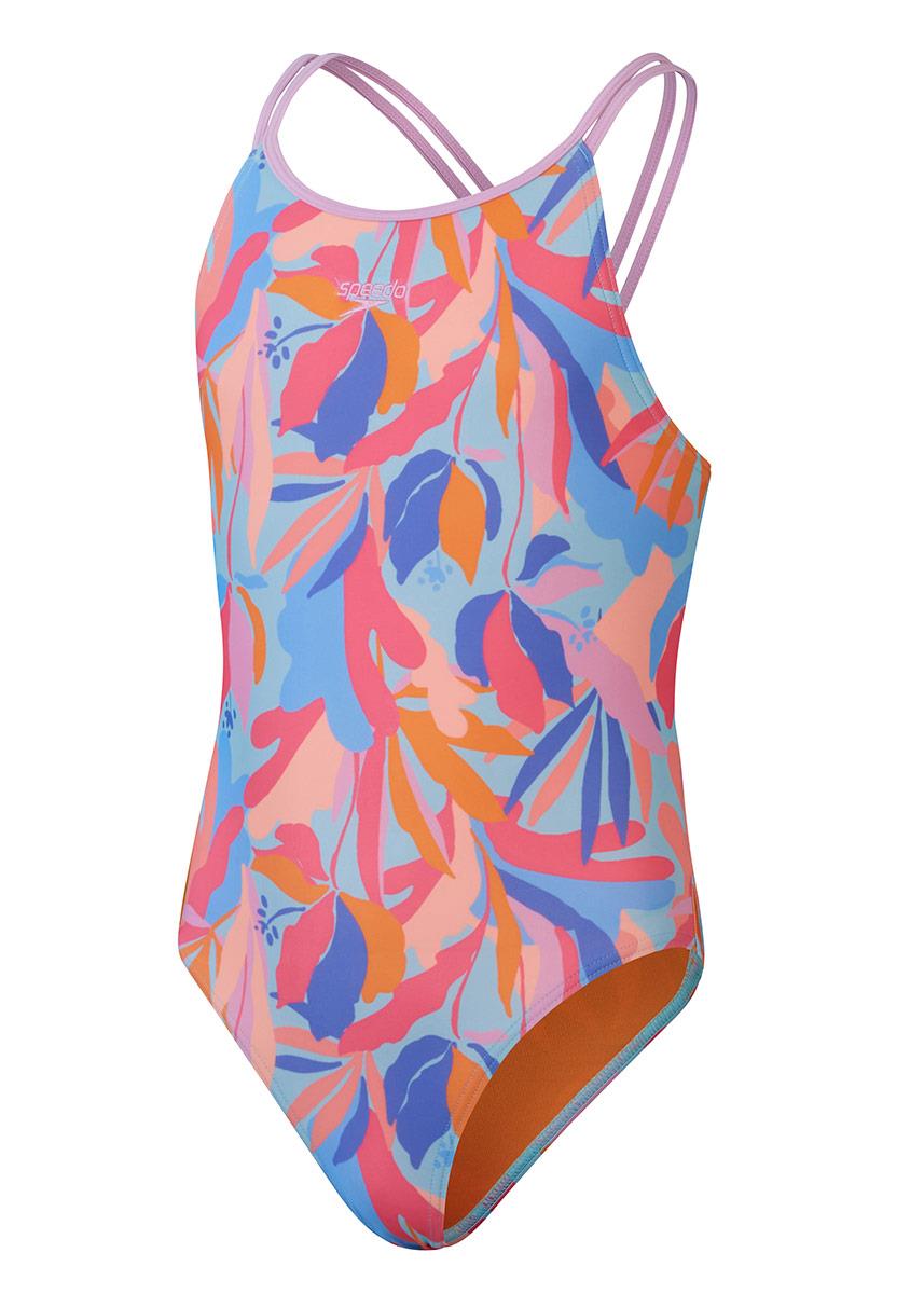 Speedo Girls Printed Twinstrap Swimsuit - Pink / Blue-610221