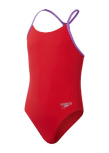 Speedo Girls Lane Line Back Swimsuit - Watermelon Red