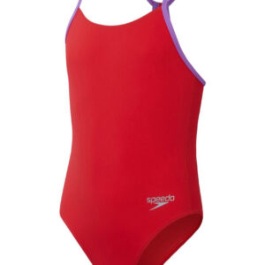 Speedo Girls Lane Line Back Swimsuit - Watermelon Red
