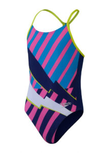 Speedo Girls Placement Lane Electrify Swimsuit - Blue / Pink / Lime