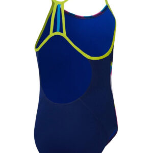 Speedo Girls Placement Lane Electrify Swimsuit – Blue / Pink / Lime