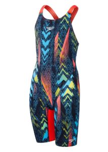 Speedo Fastskin Junior Endurance+ Max Openback Kneeskin - Dark Teal/Picton Blue/Siren Red