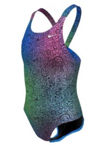 Nike Girls Hydrastrong Multi Print Fastback Swimsuit - Cool Multi