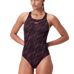 Speedo HyperBoom Allover Medalist Swimsuit - Black / Plum / Siren Red
