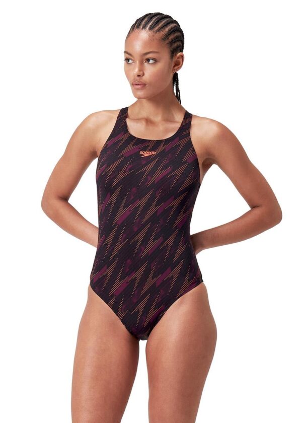 Speedo HyperBoom Allover Medalist Swimsuit - Black / Plum / Siren Red