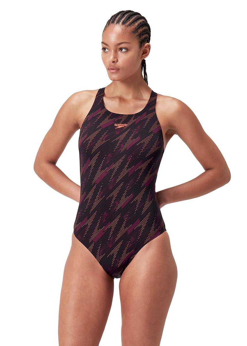 Speedo HyperBoom Allover Medalist Swimsuit - Black / Plum / Siren Red