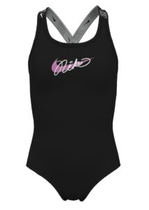 Nike Girls Logo Tape Swimsuit - Black