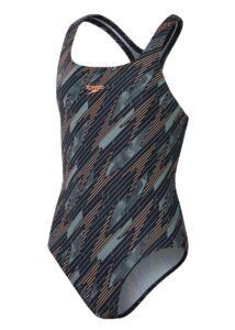 Speedo Girls HyperBoom Allover Medalist Swimsuit - Black / Country Green / Nectarine