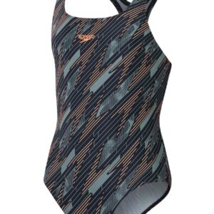 Speedo Girls HyperBoom Allover Medalist Swimsuit - Black / Country Green / Nectarine-0