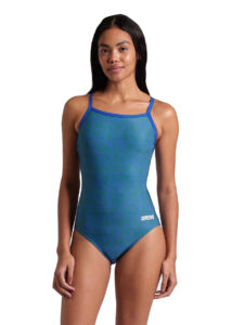Arena Womens Abstract Tiles Light Drop Back Swimsuit - Royal Team / Royal Green