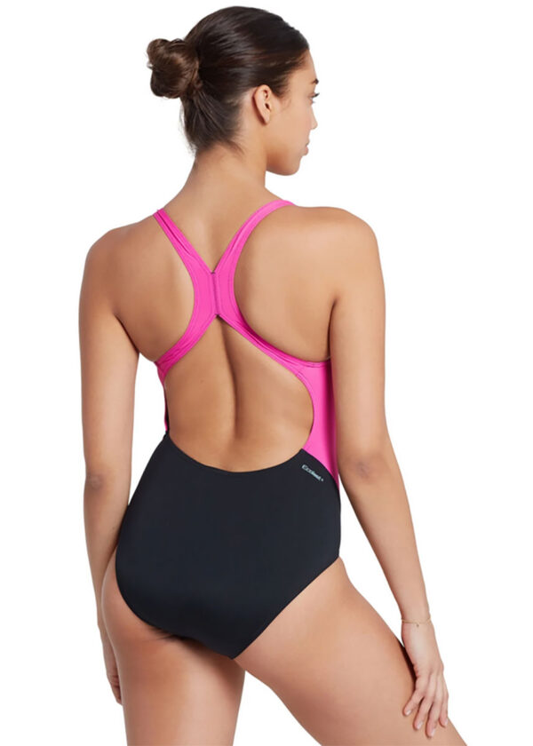 Zoggs Women’s Eaton Flyback Swimsuit – Black/Magenta