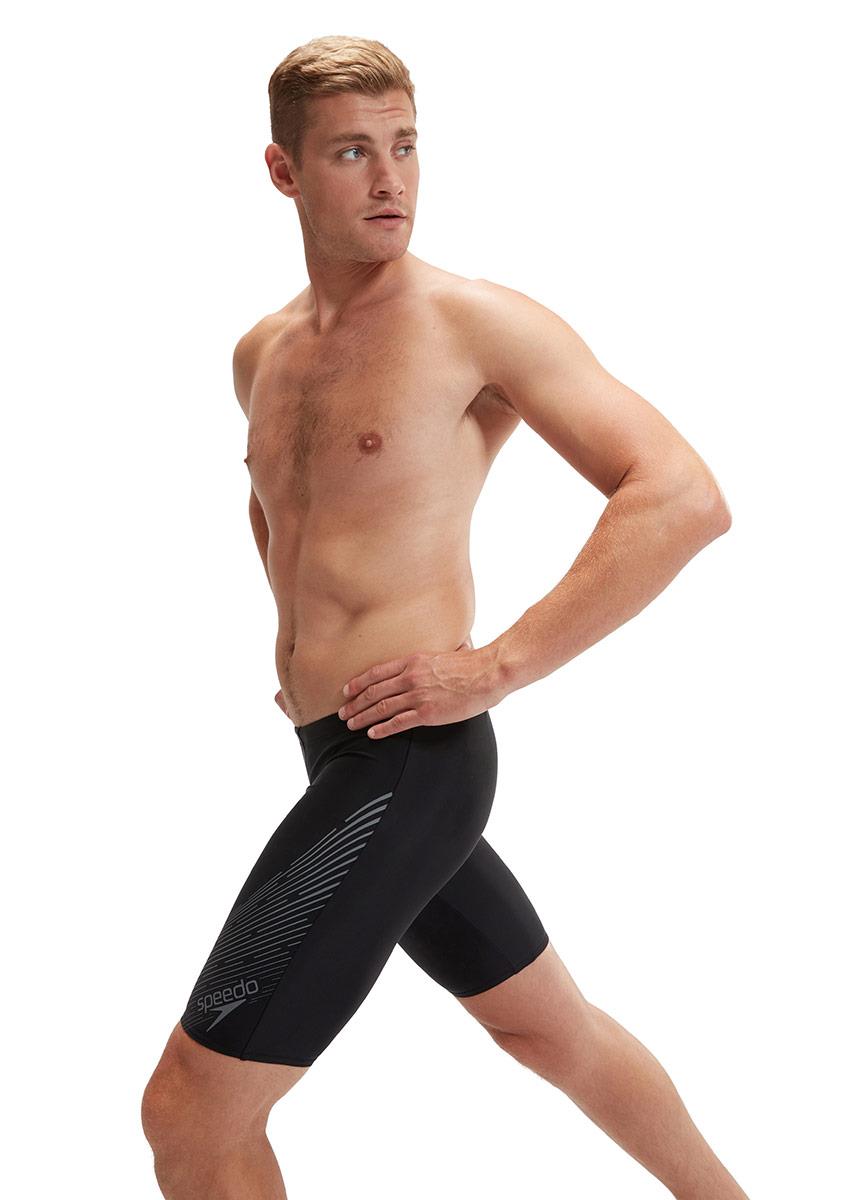 Side view of Speedo Medley Logo Jammer - Black / Orange