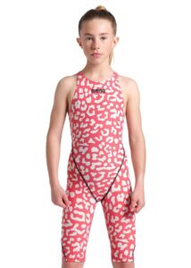 Arena Girls Powerskin ST Next Limited Edition Leopard Skin Openback Kneeskin - Geranium