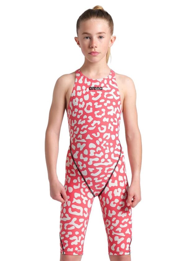 Arena Girls Powerskin ST Next Limited Edition Leopard Skin Openback Kneeskin - Geranium