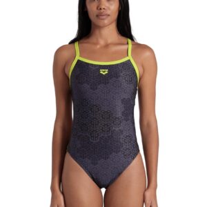 Arena Camo Kikki Challenge Back Swimsuit - Soft Green / Black Multi - Front view