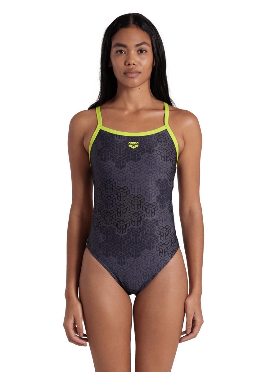 Arena Camo Kikki Challenge Back Swimsuit - Soft Green / Black Multi - Front view