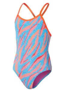 Speedo Girls Allover Digital Vback Swimsuit - Kiki Pink/Picton Blue/Siren Red
