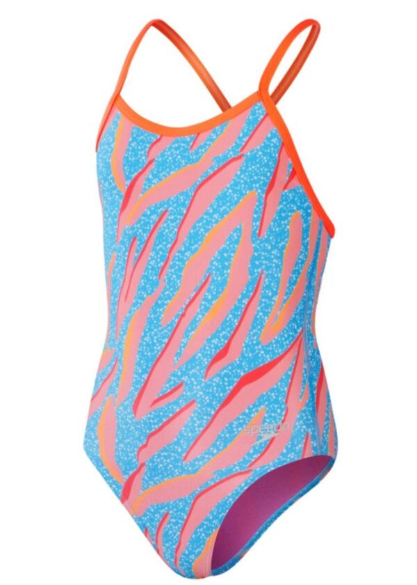 Speedo Girls Allover Digital Vback Swimsuit - Kiki Pink/Picton Blue/Siren Red-0