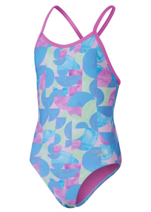 Front Speedo Girls Allover Digital Vback Swimsuit - Pink / Blue