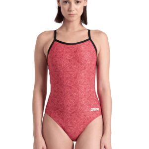 Arena Abstract Tiles Light Drop Back Swimsuit - Red Team