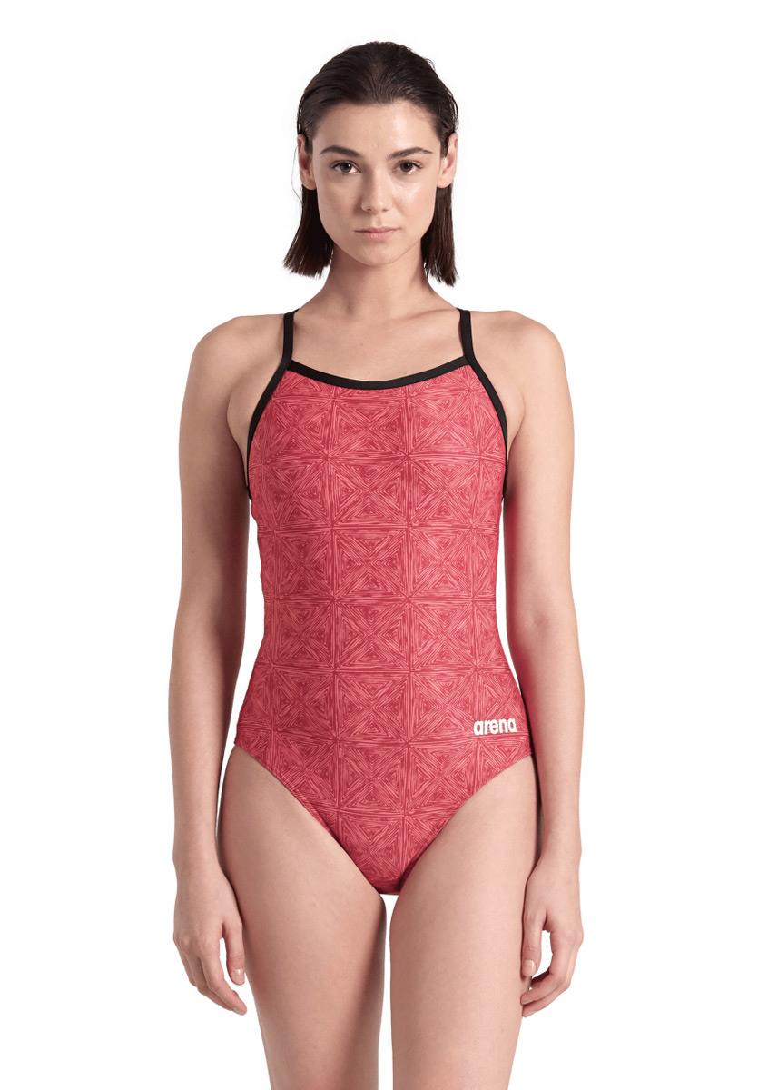Arena Abstract Tiles Light Drop Back Swimsuit - Red Team