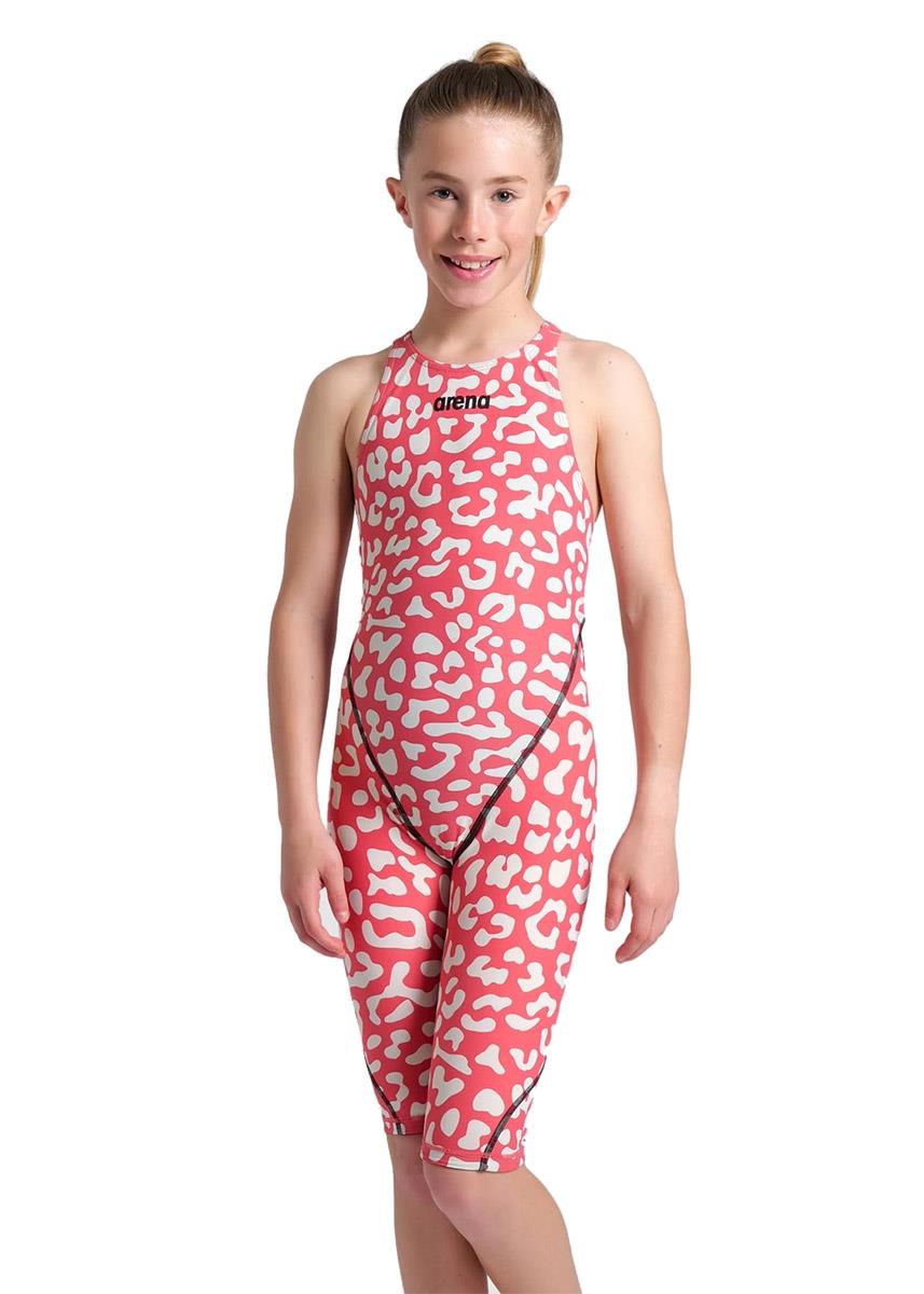 Arena Girls Powerskin ST Next Limited Edition Leopard Skin Openback Kneeskin - Geranium-620129