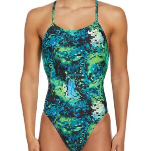 Nike Hydrastrong Multiprint Lace-Up Tie-Back Swimsuit - Bicoastal - Blue / Green