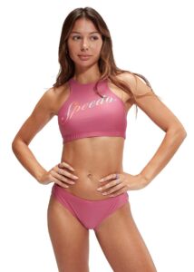 Speedo Womens Logo Volley Swim Bikini - Mauve / Blue
