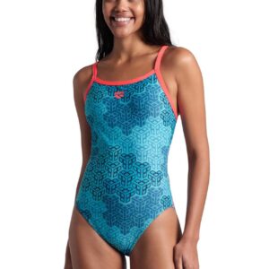 Arena Camo Kikki Challenge Back Swimsuit - Fluo Red / Water Multi - Front view