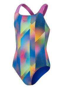 Speedo Girls Digital Allover Powerback Swimsuit - Pink / Blue / Multi