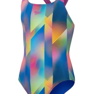 Speedo Girls Digital Allover Powerback Swimsuit - Pink / Blue