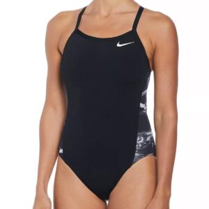 Nike Hydrastrong Multi Print Splice Racerback One Piece Swimsuit - Black -Front view