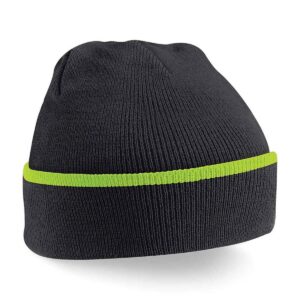 Beechfield Teamwear Beanie - Black / Lime Green