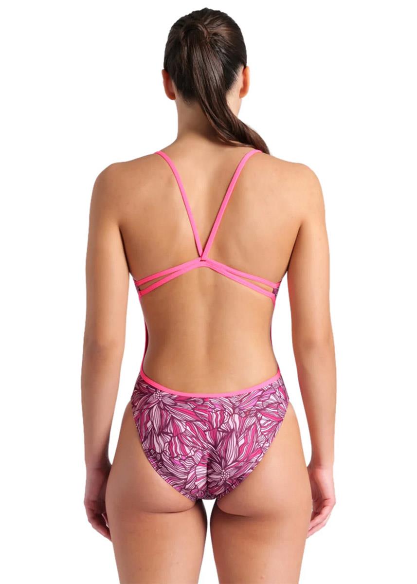 Arena Pink Dahlia Lace Back Swimsuit - Shocking Pink-brand