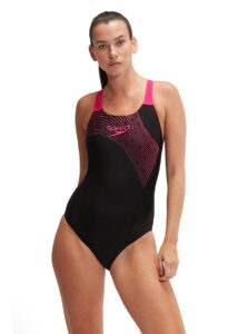 Speedo Womens Medley Logo One Piece Swimsuit - Black / Pink