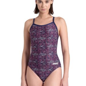 Arena Abstract Tiles Light Drop Back Swimsuit - Navy Team / Red White Blue