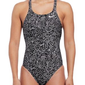 Nike Hydrastrong Joyful Doodle Fastback One Piece Swimsuit - Black