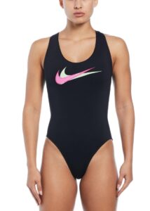 Nike Women's Multi Logo Crossback Swimsuit - Black