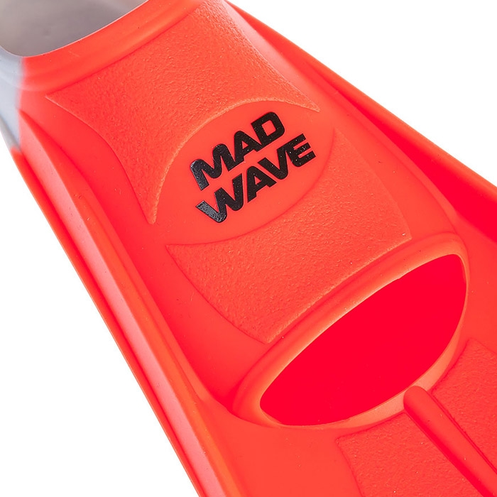 Close up view of Mad Wave Short Blade Training Fins - Orange