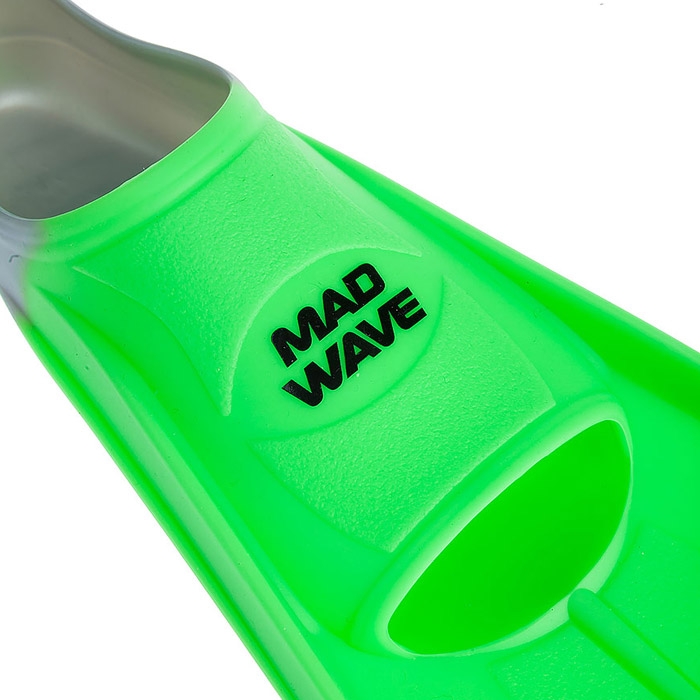 Close up view of Mad Wave Short Blade Training Fins - Green