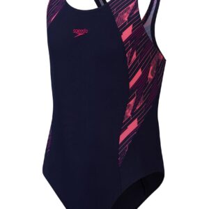Speedo Girls HyperBoom Splice Muscleback Swimsuit - Navy Blue / Pink